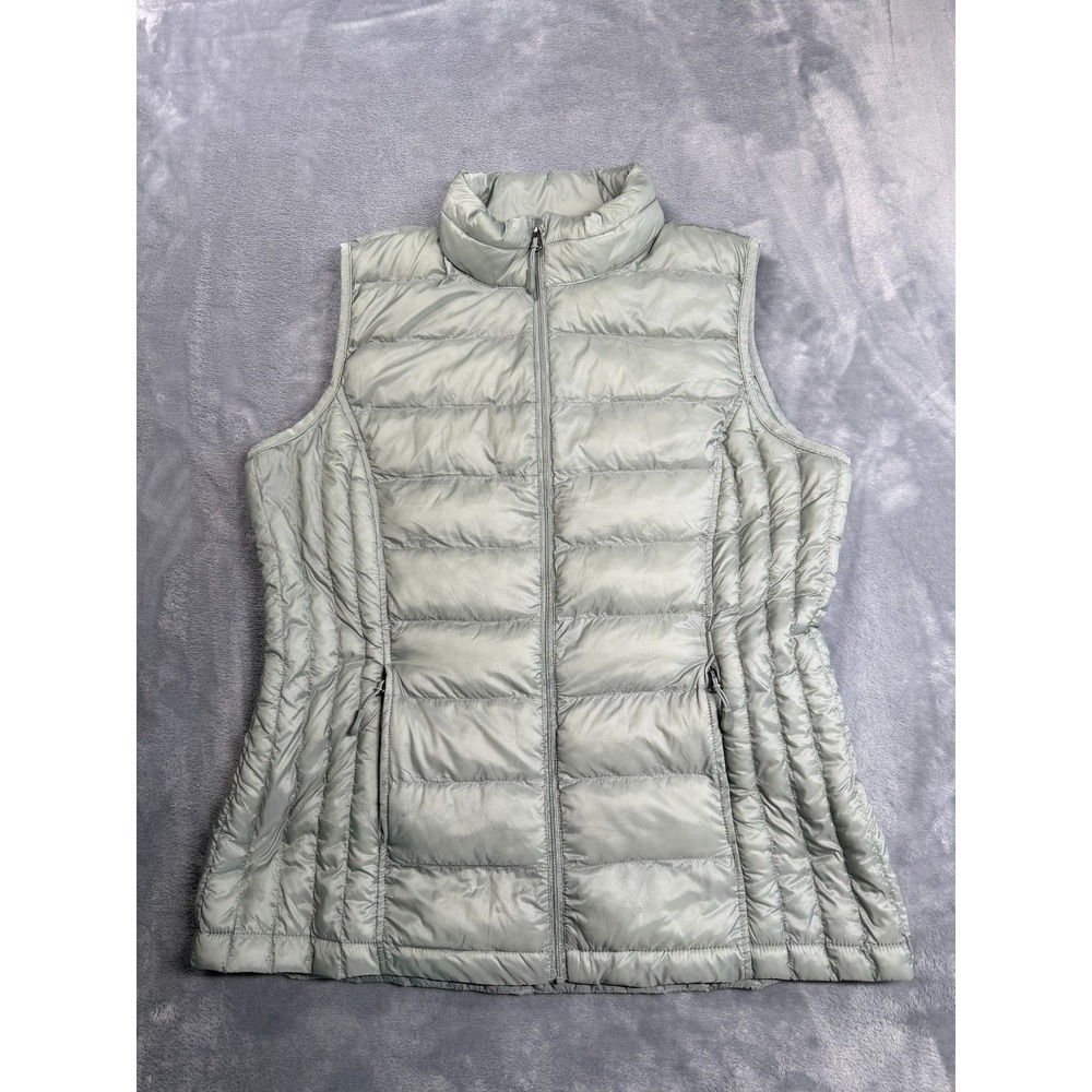 32 Degrees Heat Puffer Vest Womens Medium Light Gray Packable Lightweight Zip-Up